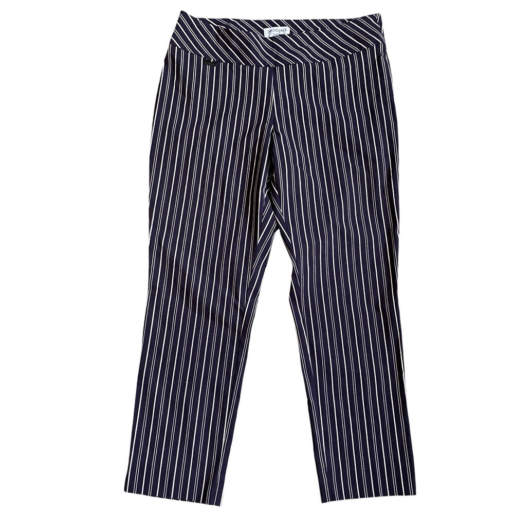 Peck And Peck Striped Ankle Pants Size 14P Navy White Mid Rise Coastal